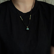 Buddha Stones Ebony Wood Turquoise Cylinder Peace Necklace Pendant - image 7