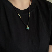 Buddha Stones Ebony Wood Turquoise Cylinder Peace Necklace Pendant - image 8