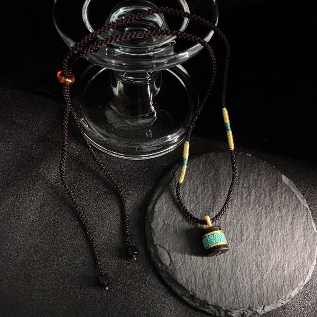 Buddha Stones Ebony Wood Turquoise Cylinder Peace Necklace Pendant - image 3