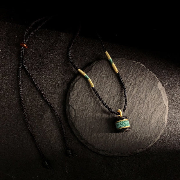 Buddha Stones Ebony Wood Turquoise Cylinder Peace Necklace Pendant - image 2