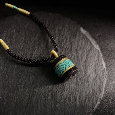 Buddha Stones Ebony Wood Turquoise Cylinder Peace Necklace Pendant - Ebony Wood - image 1