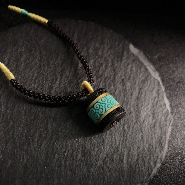 Buddha Stones Ebony Wood Turquoise Cylinder Peace Necklace Pendant - Ebony Wood - image 1