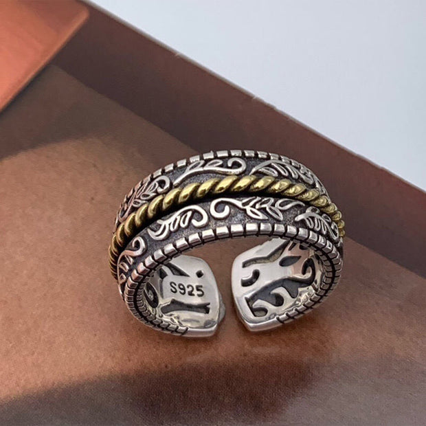 Buddha Stones Tang Dynasty Flower Design Copper Luck Energy Ring - image 2
