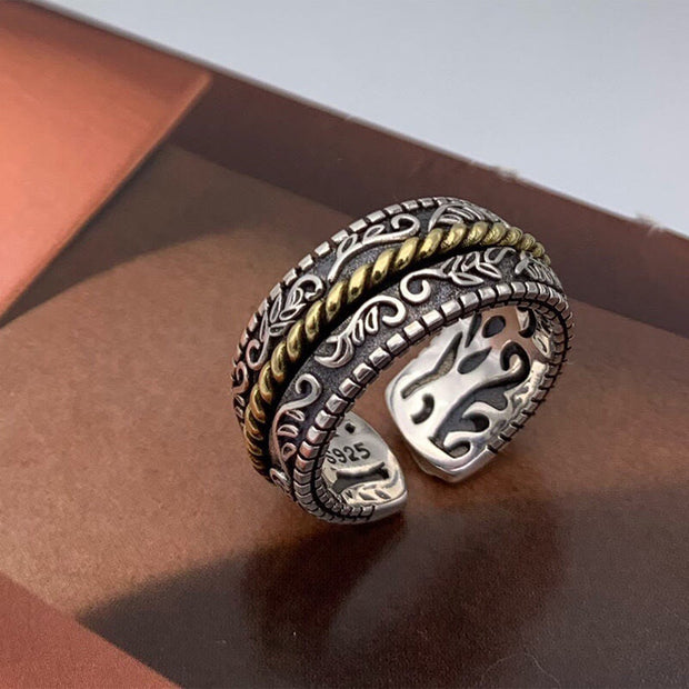 Buddha Stones Tang Dynasty Flower Design Copper Luck Energy Ring - 18mm (US8) - image 1