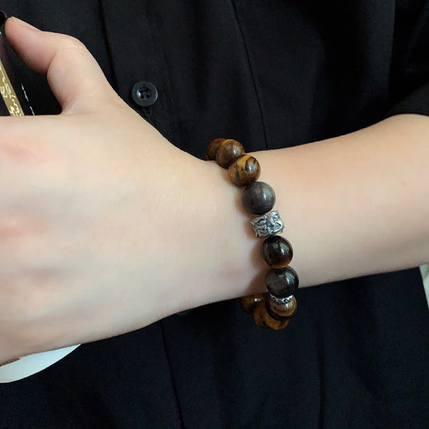 Buddha Stones Tiger Eye Silver Sheen Obsidian Meditation Buddha Head Protection Bracelet - image 5
