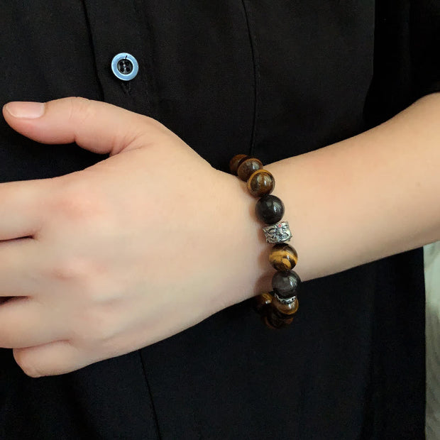 Buddha Stones Tiger Eye Silver Sheen Obsidian Meditation Buddha Head Protection Bracelet - image 4