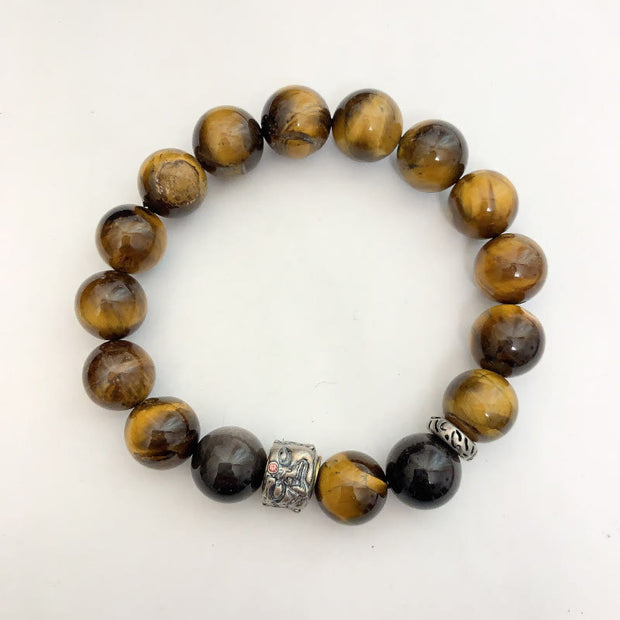 Buddha Stones Tiger Eye Silver Sheen Obsidian Meditation Buddha Head Protection Bracelet - image 12