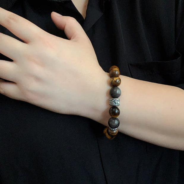 Buddha Stones Tiger Eye Silver Sheen Obsidian Meditation Buddha Head Protection Bracelet - image 10