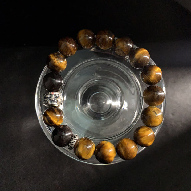 Buddha Stones Tiger Eye Silver Sheen Obsidian Meditation Buddha Head Protection Bracelet - image 3