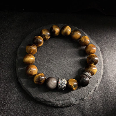 Buddha Stones Tiger Eye Silver Sheen Obsidian Meditation Buddha Head Protection Bracelet - Tiger Eye(Wrist Circumference 16-18cm) - image 1