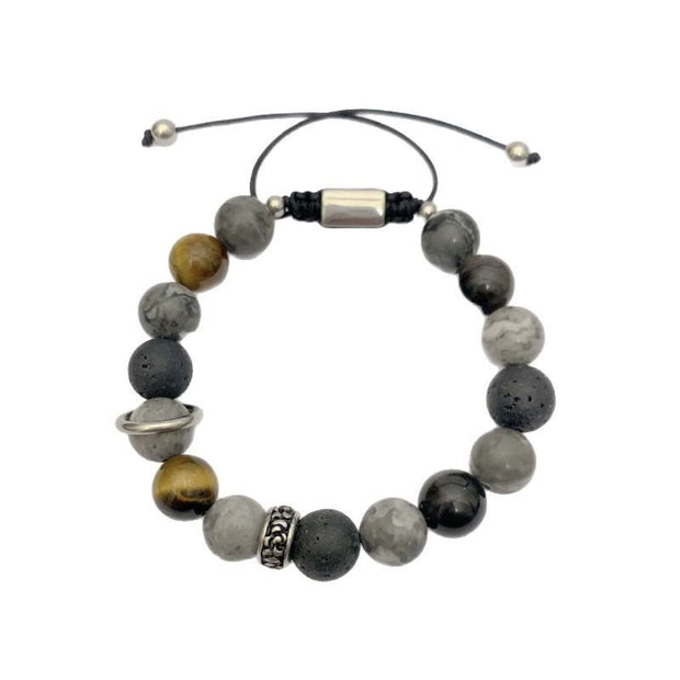 Buddha Stones Grey Jasper Lava Rock Silver Sheen Obsidian Tiger Eye Healing Bracelet - image 15