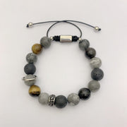 Buddha Stones Grey Jasper Lava Rock Silver Sheen Obsidian Tiger Eye Healing Bracelet - image 2