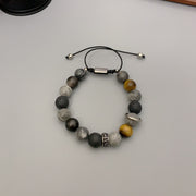 Buddha Stones Grey Jasper Lava Rock Silver Sheen Obsidian Tiger Eye Healing Bracelet - image 10