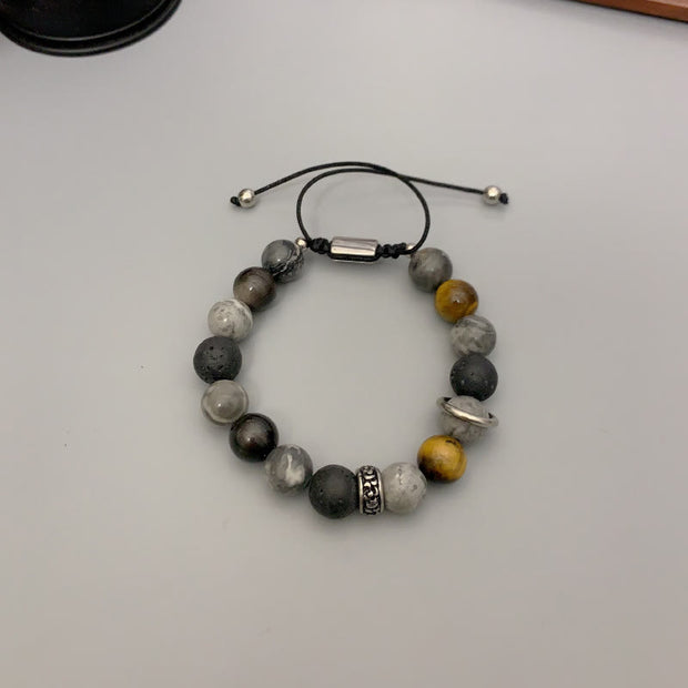 Buddha Stones Grey Jasper Lava Rock Silver Sheen Obsidian Tiger Eye Healing Bracelet - image 10