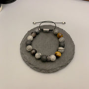 Buddha Stones Grey Jasper Lava Rock Silver Sheen Obsidian Tiger Eye Healing Bracelet - image 4
