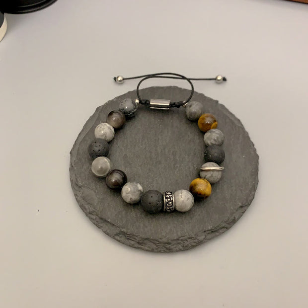 Buddha Stones Grey Jasper Lava Rock Silver Sheen Obsidian Tiger Eye Healing Bracelet - image 4