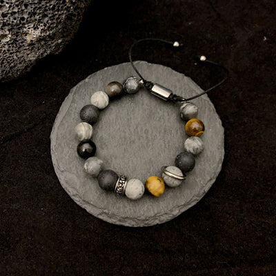Buddha Stones Grey Jasper Lava Rock Silver Sheen Obsidian Tiger Eye Healing Bracelet - Grey Jasper(Wrist Circumference: 15-17cm) - image 1