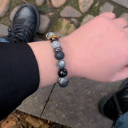 Buddha Stones Grey Jasper Lava Rock Silver Sheen Obsidian Tiger Eye Healing Bracelet - image 12