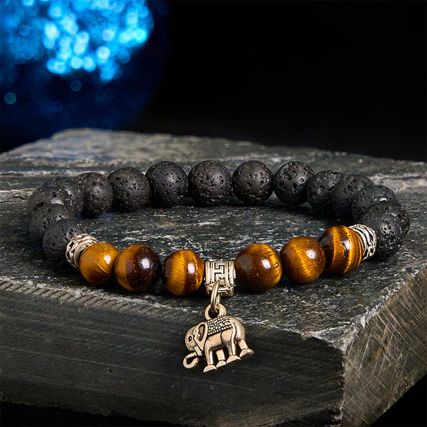 FREE Today: Support Healing Black Lava Rock Crystal Beads Animal Pattern Bracelet - Elephant Pattern(Wrist Circumference: 15-17cm) - image 1