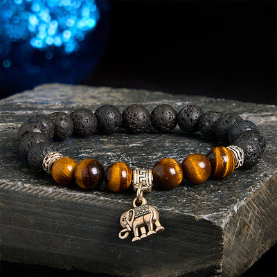 Buddha Stones Black Lava Rock Crystal Beads Animal Pattern Healing Bracelet - Elephant Pattern(Wrist Circumference: 15-17cm) - image 1