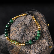 Buddha Stones Cute Bone Pattern Tiger Eye Courage Beads Bracelet - Green Tiger Eye & Titanium Steel(Wrist Circumference: 15-21cm) - image 10