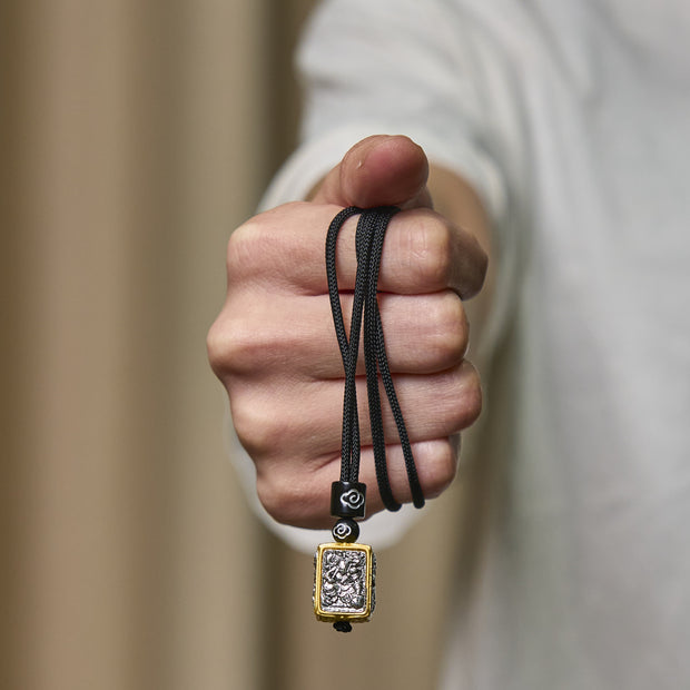 Buddha Stones Tibetan Zakiram Goddess Of Wealth Protection Rope Square Necklace Pendant - image 11