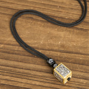 Buddha Stones Tibetan Zakiram Goddess Of Wealth Protection Rope Square Necklace Pendant - image 10