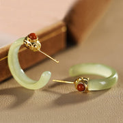 Buddha Stones 925 Sterling Silver Hetian Jade Prosperity Curved Earrings  - image 4