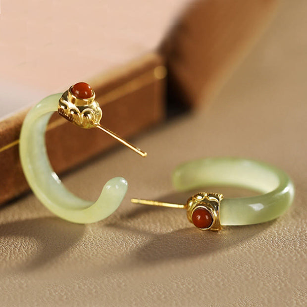 Buddha Stones 925 Sterling Silver Hetian Jade Prosperity Curved Earrings  - image 4