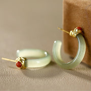 Buddha Stones 925 Sterling Silver Hetian Jade Prosperity Curved Earrings  - image 5
