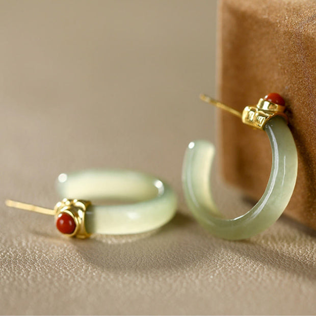 Buddha Stones 925 Sterling Silver Hetian Jade Prosperity Curved Earrings  - image 5