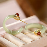 Buddha Stones 925 Sterling Silver Hetian Jade Prosperity Curved Earrings  - image 7