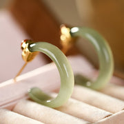 Buddha Stones 925 Sterling Silver Hetian Jade Prosperity Curved Earrings  - image 2