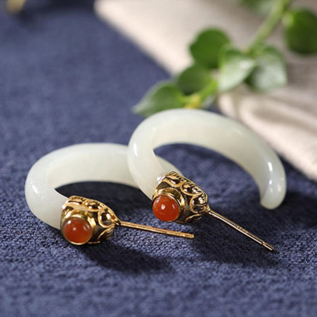 Buddha Stones 925 Sterling Silver Hetian Jade Prosperity Curved Earrings  - White Jade(925 Sterling Silver Posts) - image 10
