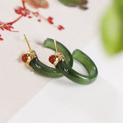Buddha Stones 925 Sterling Silver Hetian Jade Prosperity Curved Earrings  - Cyan Jade(925 Sterling Silver Posts) - image 20
