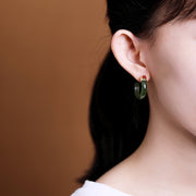 Buddha Stones 925 Sterling Silver Hetian Jade Prosperity Curved Earrings  - image 22