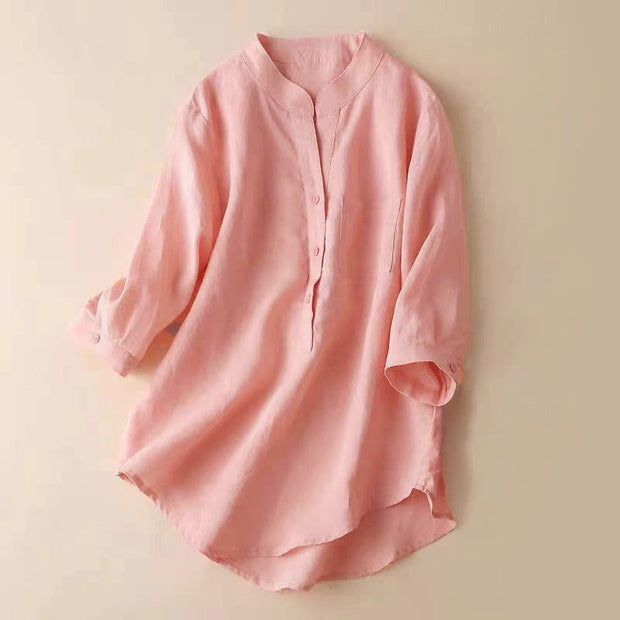 Buddha Stones Casual Women's V-neck Three Quarter Sleeve Design Plain Shirt - 	Salmon - US12，UK/AU16，EU44 (3XL) - image 13