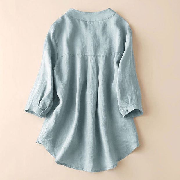 Buddha Stones Casual Women's V-neck Three Quarter Sleeve Design Plain Shirt - image 2