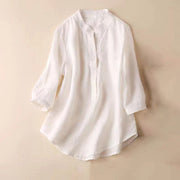 Buddha Stones Casual Women's V-neck Three Quarter Sleeve Design Plain Shirt - White - US12，UK/AU16，EU44 (3XL) - image 8