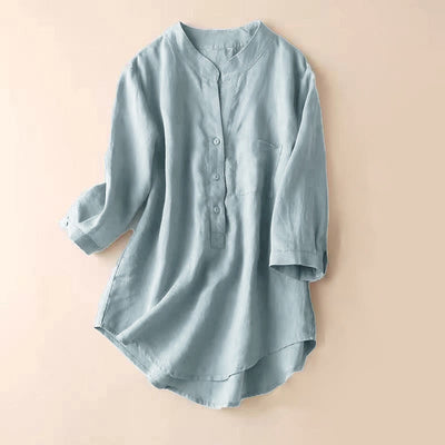 Buddha Stones Casual Women's V-neck Three Quarter Sleeve Design Plain Shirt - LightSteelBlue - US12，UK/AU16，EU44 (3XL) - image 1