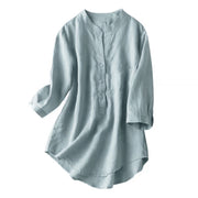 Buddha Stones Casual Women's V-neck Three Quarter Sleeve Design Plain Shirt - image 4