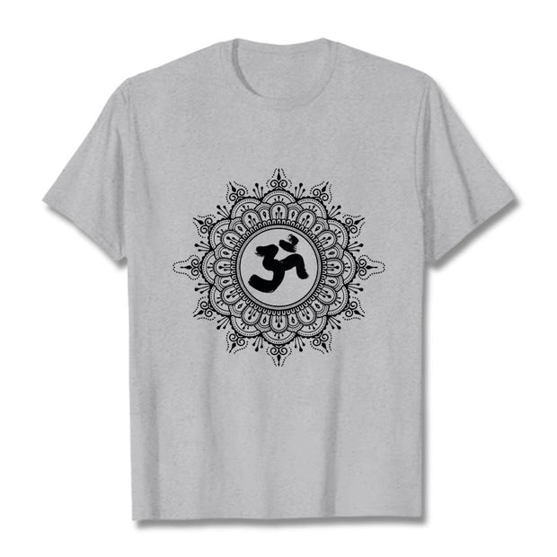 Buddha Stones Symmetry Mandala Om Symbol Pattern Tee Cotton T-shirt - LightGrey - 2XL - image 20