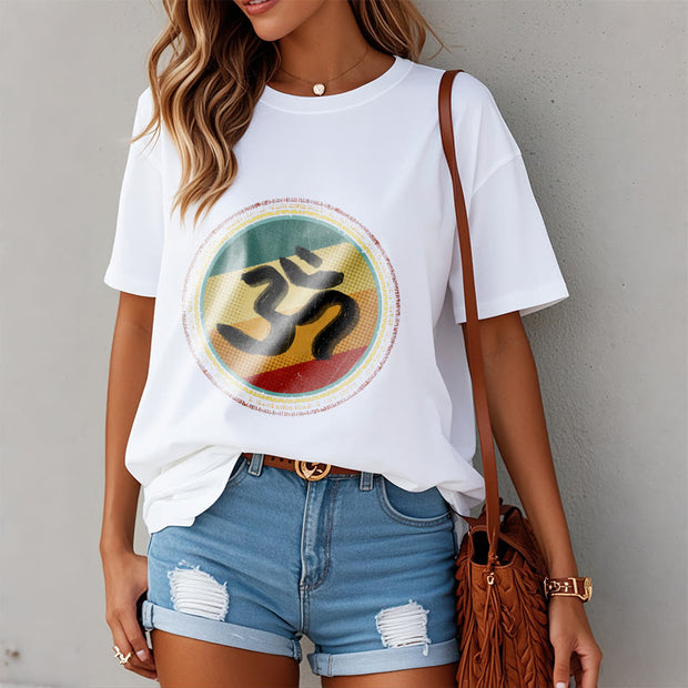 Buddha Stones Vibrant Color Simple Circular Mandala Pattern Om Symbol Tee Cotton T-shirt - image 3
