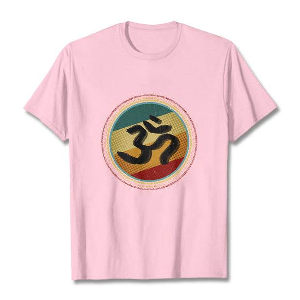 Buddha Stones Vibrant Color Simple Circular Mandala Pattern Om Symbol Tee Cotton T-shirt - LightPink - 2XL - image 13