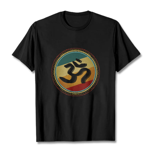 Buddha Stones Vibrant Color Simple Circular Mandala Pattern Om Symbol Tee Cotton T-shirt - Black - 2XL - image 5