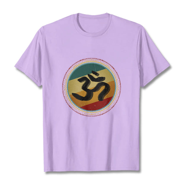 Buddha Stones Vibrant Color Simple Circular Mandala Pattern Om Symbol Tee Cotton T-shirt - Plum - 2XL - image 17