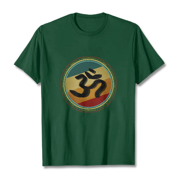 Buddha Stones Vibrant Color Simple Circular Mandala Pattern Om Symbol Tee Cotton T-shirt - ForestGreen - 2XL - image 11