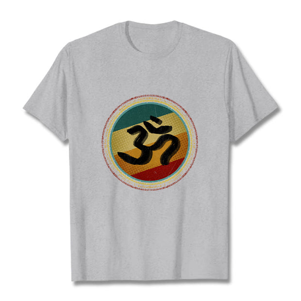 Buddha Stones Vibrant Color Simple Circular Mandala Pattern Om Symbol Tee Cotton T-shirt - LightGrey - 2XL - image 20