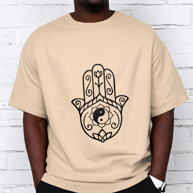 Buddha Stones Hamsa Hand Yin Yang Pattern Om Symbol Tee Cotton T-shirt - image 12