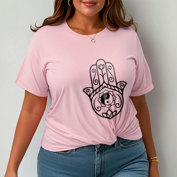 Buddha Stones Hamsa Hand Yin Yang Pattern Om Symbol Tee Cotton T-shirt - image 14